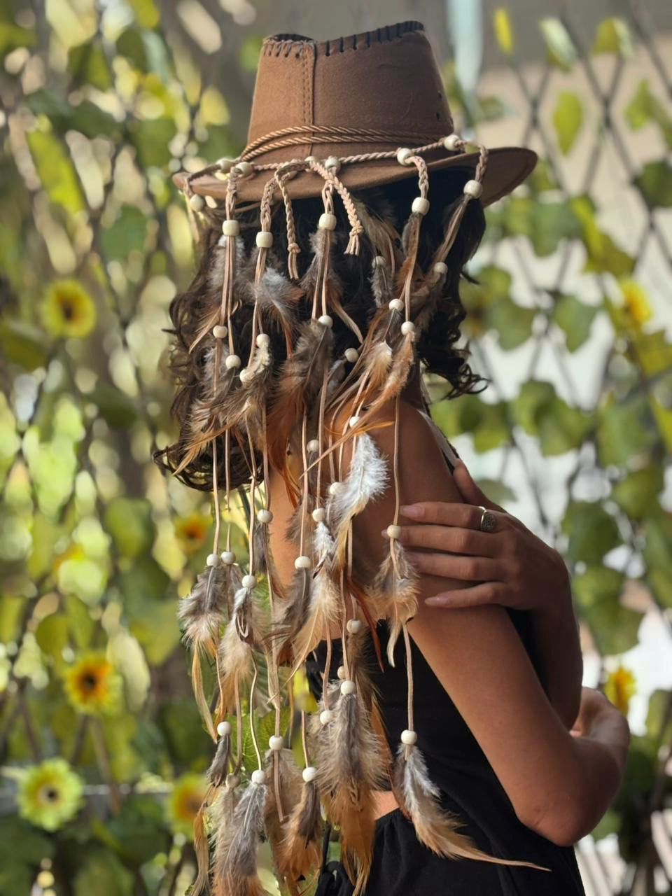 Beige Feather Hat